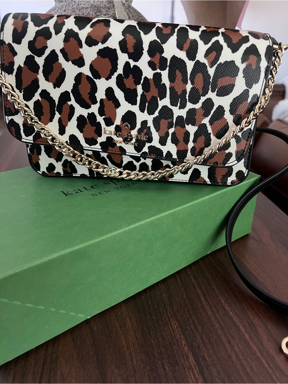 kate spade Leopard Print Crossbody Bag in Brown, Black and White - Picture 4 of 6